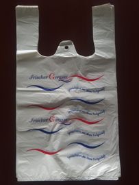 ECO-Friendly Plastic T Shirt Shopping Bags , White Colour With Printing , HDPE material